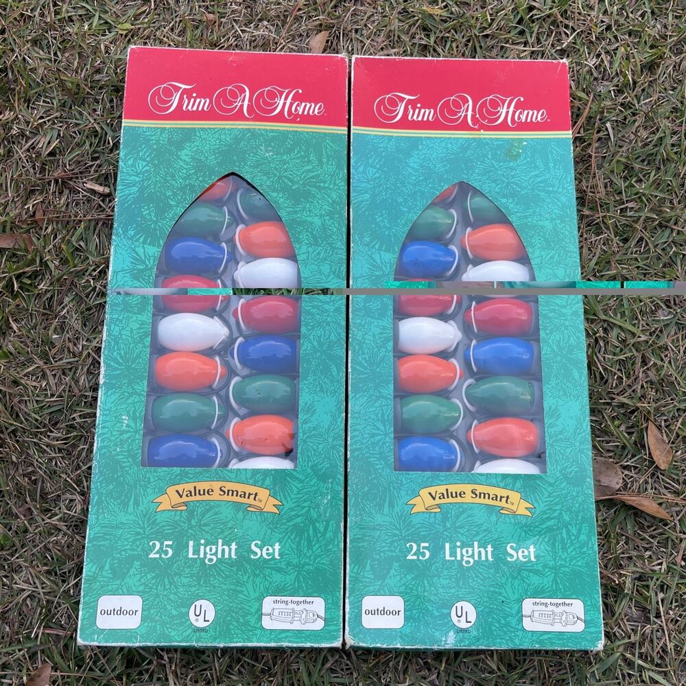 Set Of 2 Trim A Home 25 Multi Color Outdoor C9 Christmas Light Sets Vtg NEW